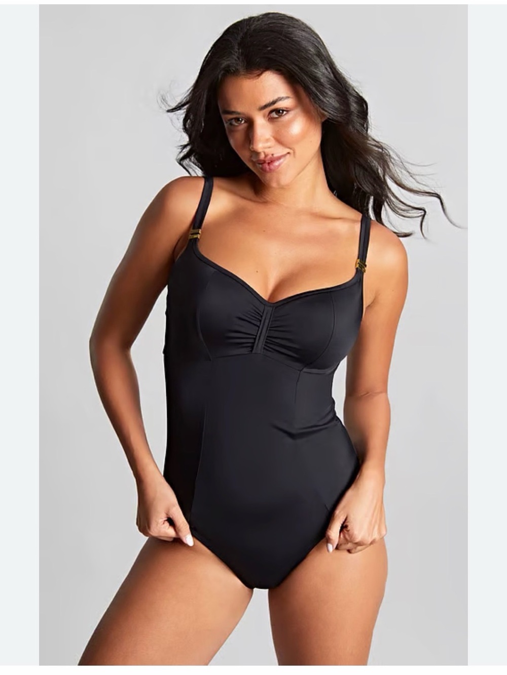 Panache Black One-Piece Swimsuit with Gold-Tone Detail 34E or 34DDD bra size M